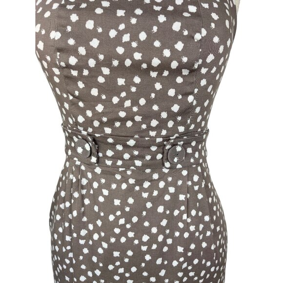 Robbie Bee Sheath Dress Brown White Size 6 Polka Dots Sleeveless Pockets Lined - Picture 5 of 8